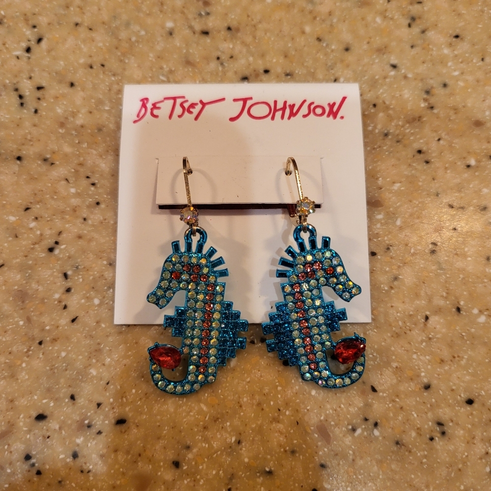 NWT Betsey Johnson Seahorse Rhinestone Earrings